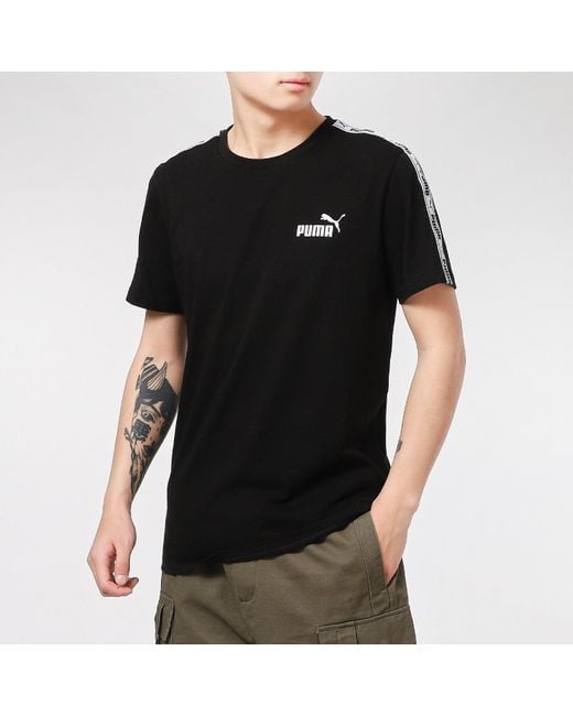 PUMA Black Taping Logo T-Shirt for men