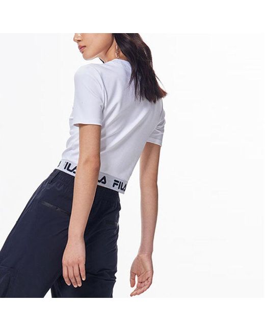 Fila White (Wmns) Logo Print Short Sports Short Sleeve