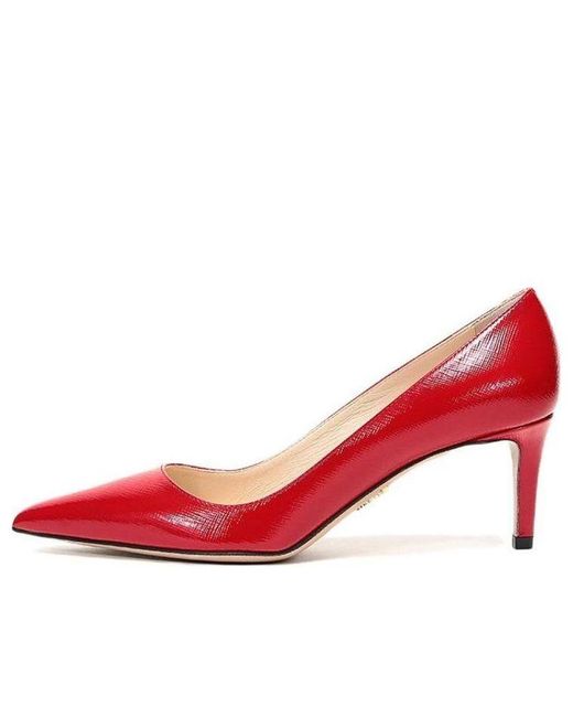 Prada Red (Wmns) Pointed Saffiano Leather Heels