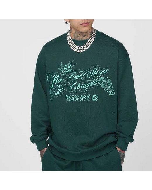 Li-ning Green Badfive Sports Basketball Series Printing Loose Round Neck Pullover 'Dark' for men