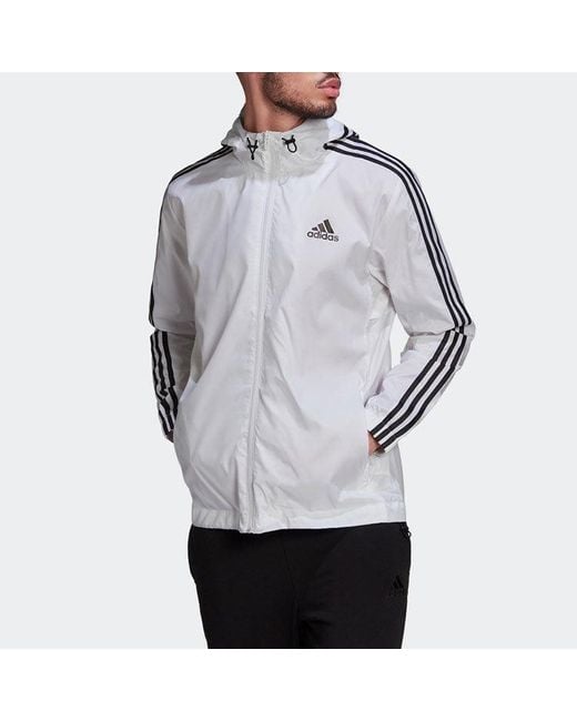 Adidas Gray Stripe Logo Micro Mark Printing Sports Training Hooded Jacket for men