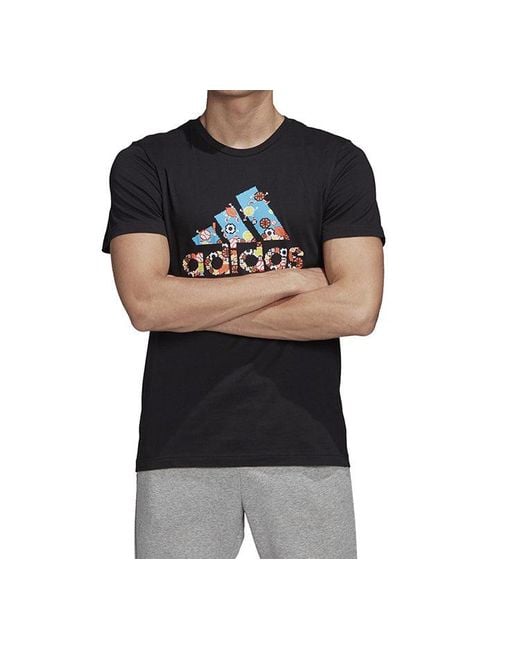 Adidas Blue 8-Bit Badge Of Sport Applique Sports Breathable Short-Sleeve Tee for men