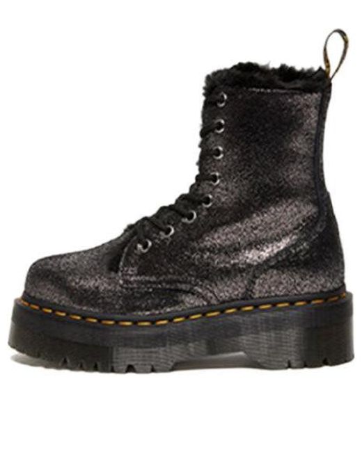 Dr. Martens Black Jadon Faux Fur-lined Metallic Leather Platform Boots