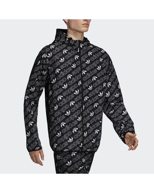 Adidas Blue Originals Full Print Athleisure Casual Sports Hooded Woven Windproof Outdoor Jacket for men