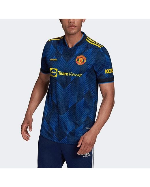 Adidas Blue 21-22 Season Player Edition Soccer/Football Sports Short Sleeve Jersey Manchester United Away for men