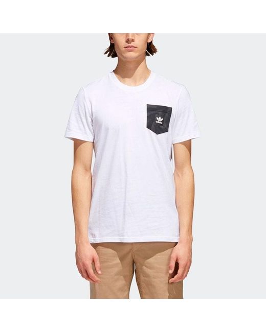 Adidas White Originals Warp Pckt Tee Pocket Sports Round Neck Short Sleeve for men