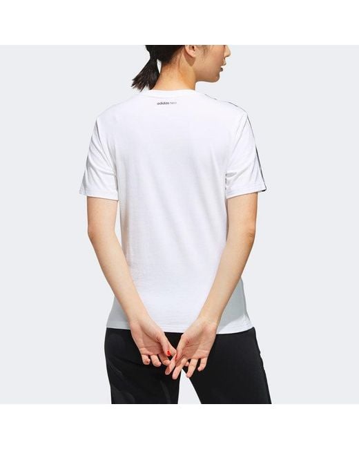 Adidas White (Wmns) Neo Favorites Casual Sports Stripe Printing Short Sleeve