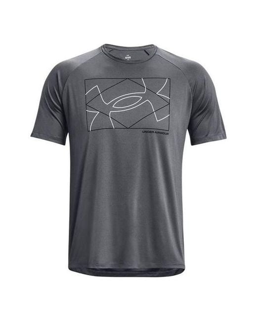 Under Armour Gray Velocity Logo Print Round Neck Training T-Shirt for men