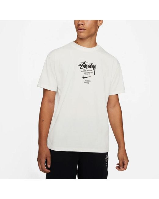 Nike White X Stussy Crossover Logo Round Neck Pullover Sweatshirt for men