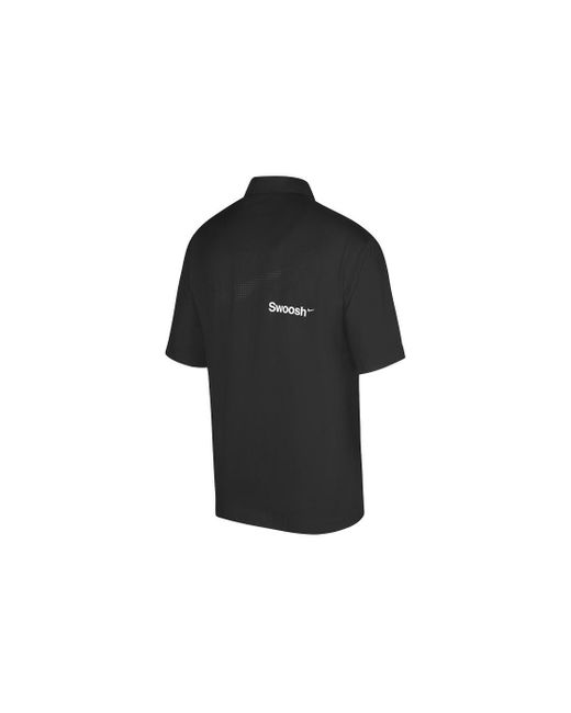 Nike Swoosh Chest Brand Logo Limited Lapel Solid Color Short Sleeve Black Shirt for men