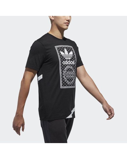 Adidas Black Originals Mesh Logo Printing Sports Round Neck Short Sleeve for men