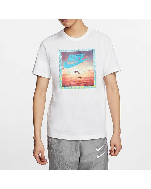 Nike White Sportswear Printing Short Sleeve 'Aqua Photo' for men