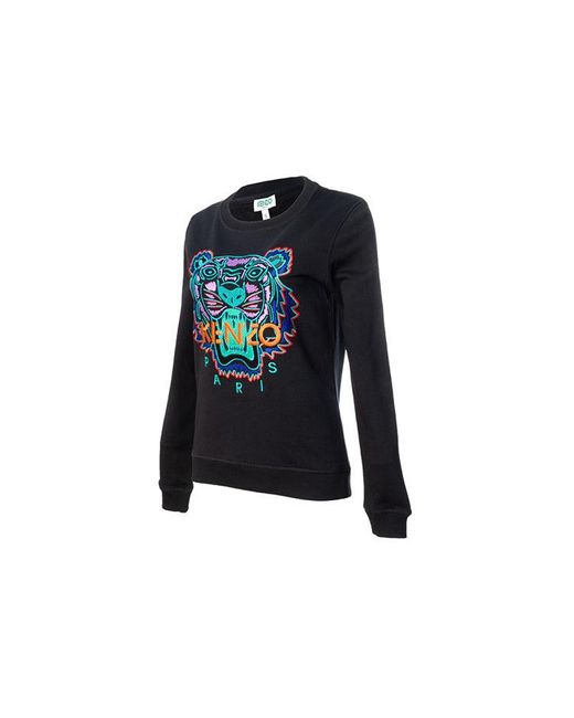 KENZO Blue (Wmns) Embroidered Tiger Head Round Neck Hoodie