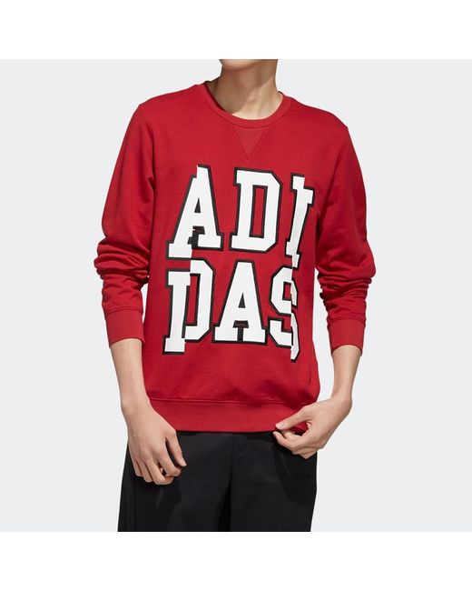 Adidas Red Neo Large Logo Printing Round Neck Pullover for men