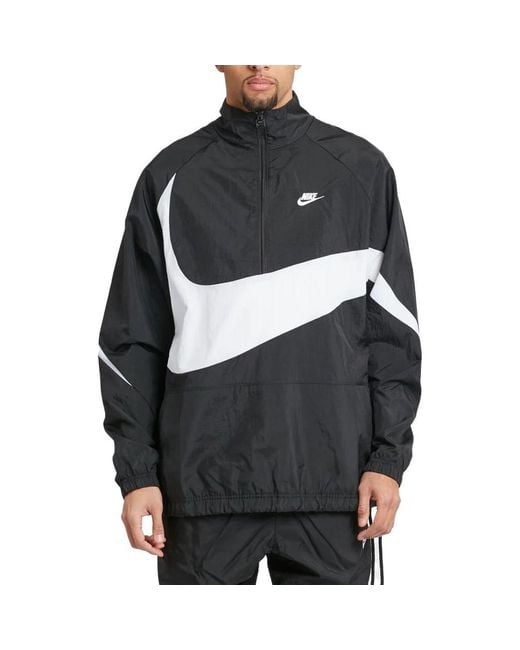 Nike Swoosh Half Zip Woven Jacket in Black for Men | Lyst