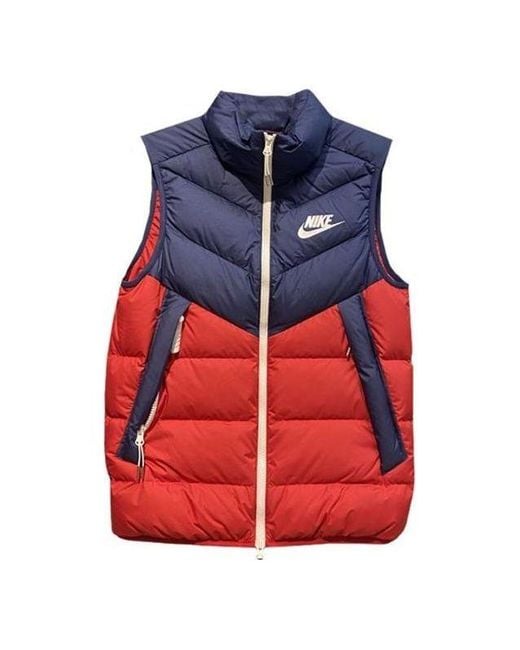 Nike Red Windproof Warm Stand Collar Down Vest for men