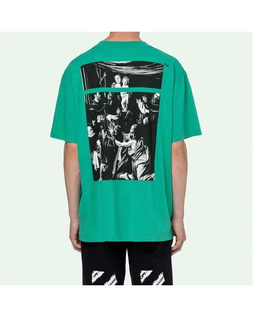 Off-White c/o Virgil Abloh Green Caravaggio Square Back Printing Short Sleeve Loose Version O Virgil Abloh Tee for men