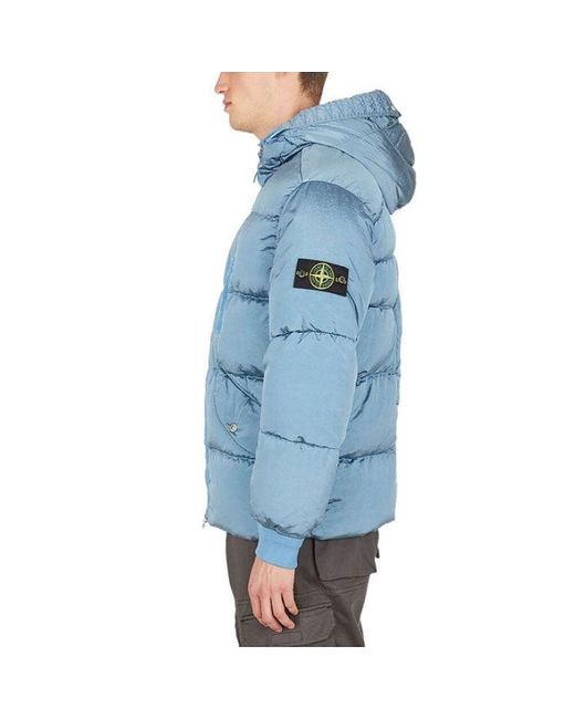Stone Island Blue Hooded Down Jacket 'Mid' for men