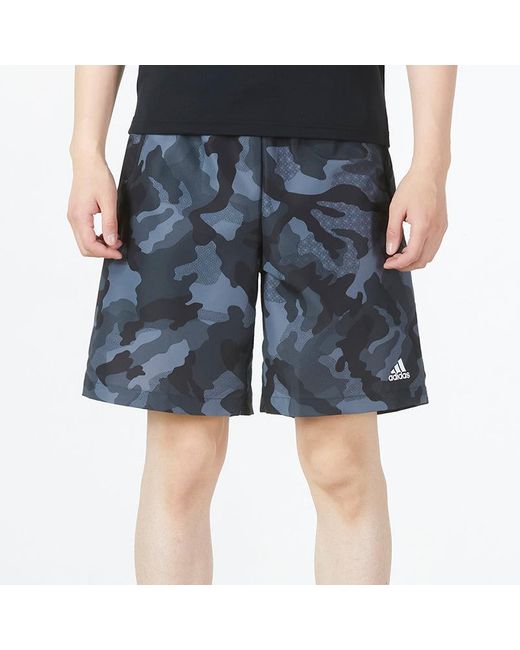 Adidas Blue Fi Camo Wvsh Athleisure Casual Sports Camouflage Woven Shorts for men