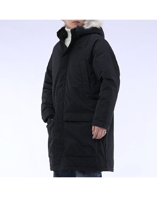 Adidas Blue Originals Down Fur Parka Casual Sports Stay Warm Hooded Down Jacket for men