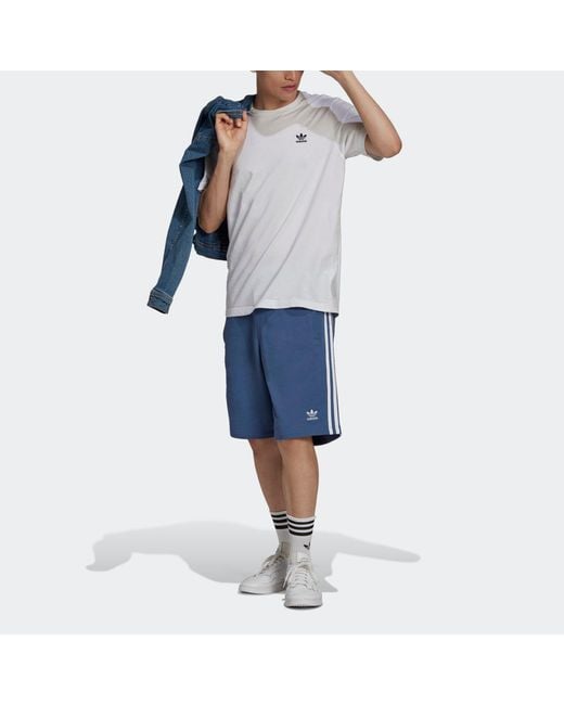 Adidas Blue Originals 3-Stripes Logo Embroidered Sports Shorts for men