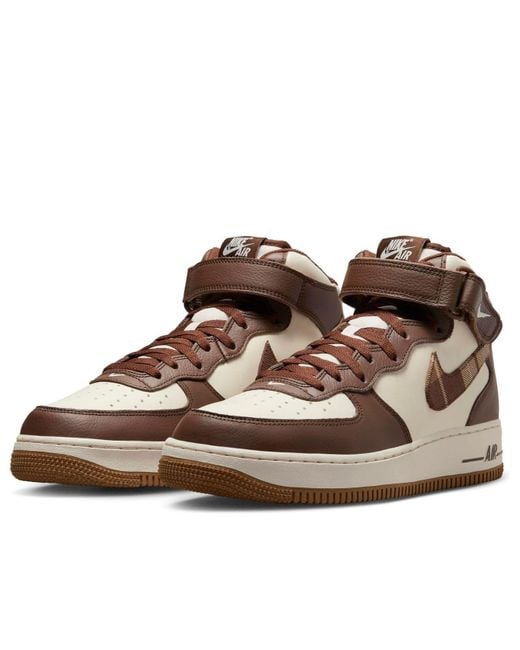 Nike Brown Air Force 1 Mid Plaid' for men