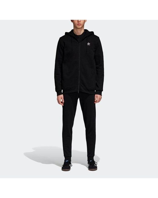 Adidas Black Originals Trf Flc Hoodie Zipper Fleece Lined Stay Warm Hooded Jacket for men