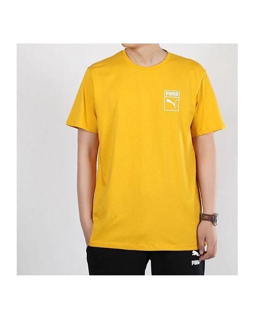 PUMA Yellow Graphic Box Logo Printed Short Sleeve Tee for men