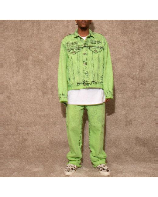 Drew House Green Oversized Trucker Jacket 'Painted Lime' for men