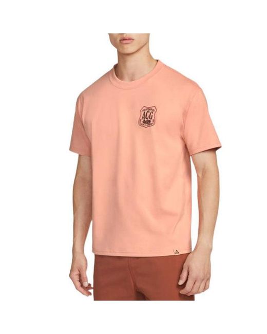Nike Orange Acg Minimalistic Alphabet Logo Printing Casual Round Neck Short Sleeve T-Shirt for men