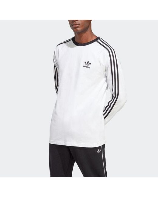 Adidas Originals White 3-stripes Long Sleeve Tee for men