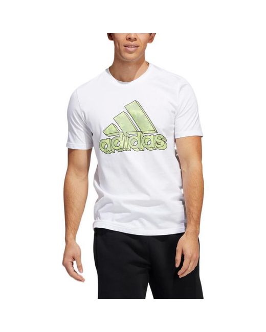 Adidas White Alphabet Logo Sports Round Neck Pullover Short Sleeve T-Shirt for men