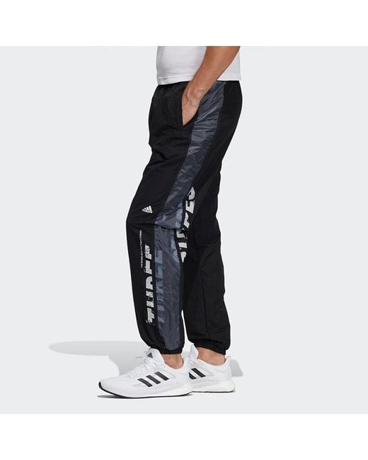 Adidas Black M Wrd Wov Pnt Contrasting Colors Loose Woven Sports Pants for men