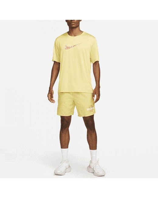 Nike Yellow Dri-Fit Solid Color Quick Dry Breathable Back Pocket Running Shorts for men