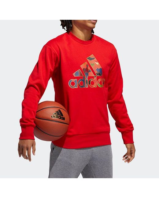 Adidas Red Large Logo Printing Basketball Sports Pullover for men