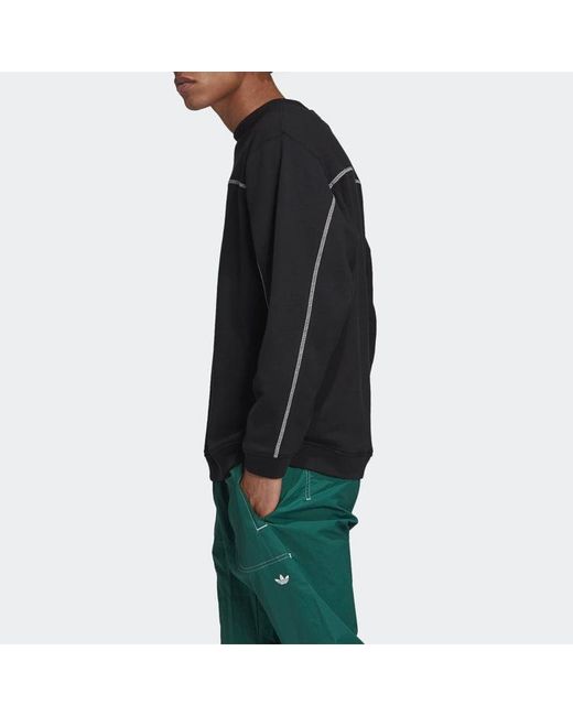 Adidas Black Originals Logo Ribbed Sleeve Sports Pullover for men