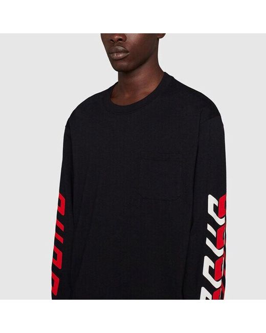 Gucci Black Cotton T-Shirt With Mirror Print for men