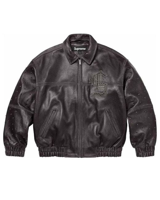 Supreme Gray Gem Studded Leather Jacket for men