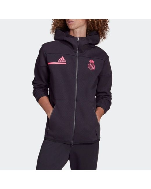 Adidas Black Real Zne Real Madrid Soccer/Football Sports Hooded Jacket for men