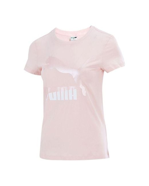 PUMA Classics Logo Printing Round Neck Sports Short Sleeve Pink