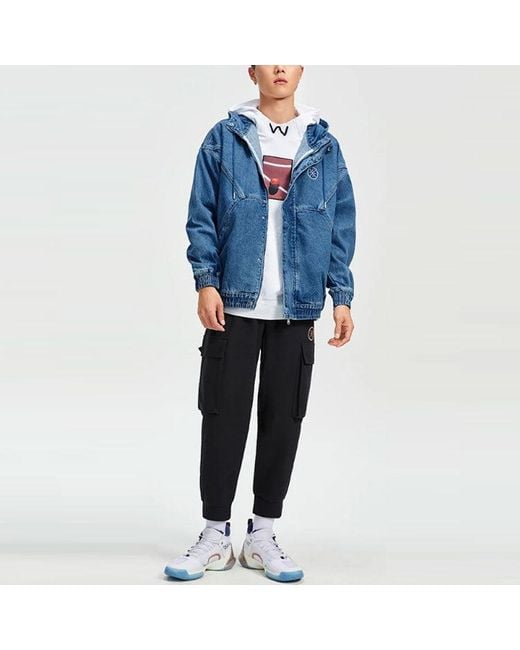 Li-ning Blue Way Of Wade Loose Fit Denim Hooded Jacket 'Denim' for men