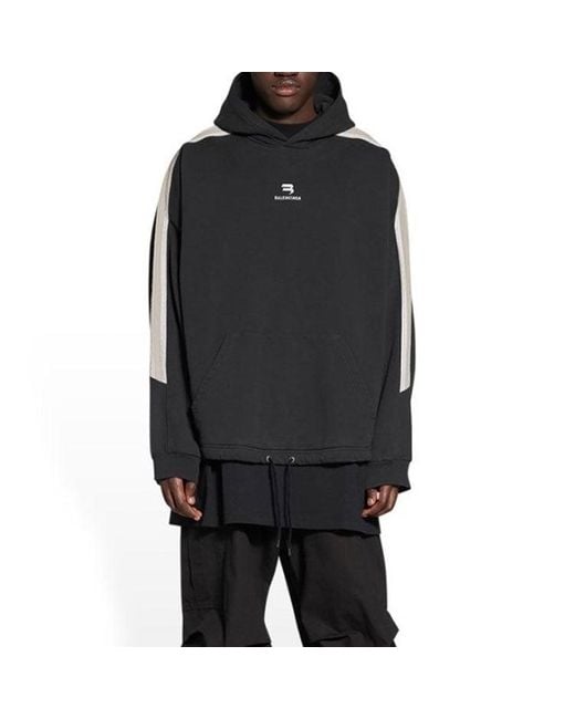 Balenciaga Black Sporty B Striped Sleeve Hoodie Oversized for men
