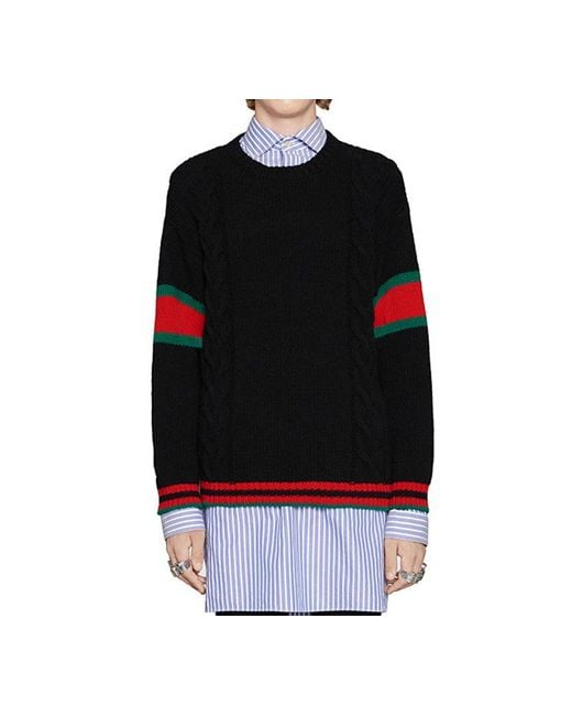 Gucci Black Chucky Grg Long-Sleeved Sweater With Striped Round Neck for men