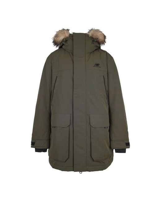 New Balance Green Warm Long Down Parka for men