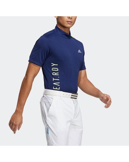 Adidas Blue Printing Alphabet Logo Splicing Stand Collar Short Sleeve for men