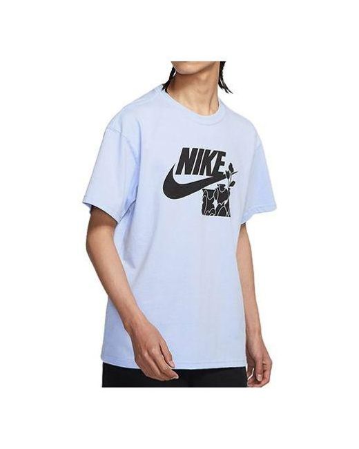 Nike Blue Flowers Alphabet Logo Printing Casual Sports Short Sleeve Light T-Shirt for men
