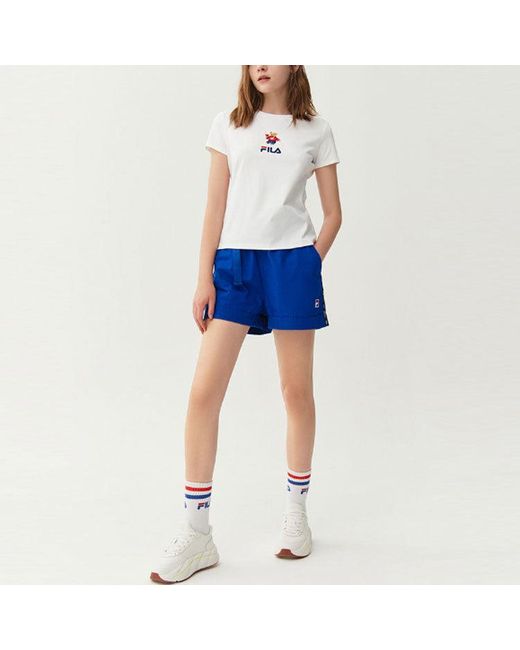 Fila White (Wmns) Bear Pattern Round Neck Pullover Short Sleeve