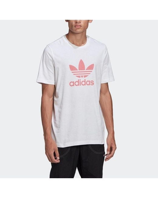 Adidas White Originals Trefoil Logo Printing Sports Round Neck Short Sleeve for men
