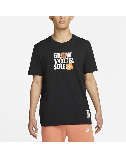 Nike Black Sportswear Alphabet Flowers Printing Round Neck Casual Short Sleeve for men