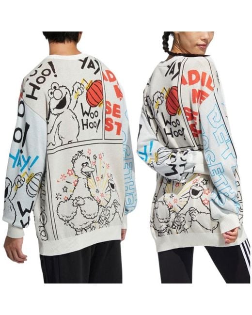 Adidas Multicolor X Sesame Street Crossover Cartoon Alphabet Full Print Round Neck Knitwear Beige for men